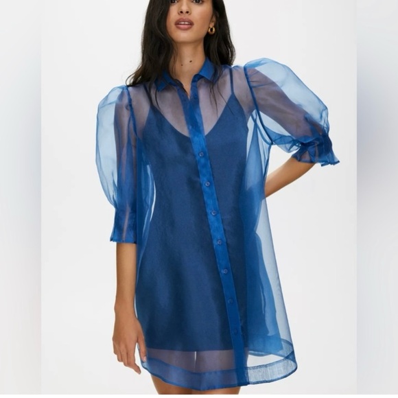 Womens Little Moon sheer blue organza dress from Aritzia - size 10 - NWT - Picture 1 of 16
